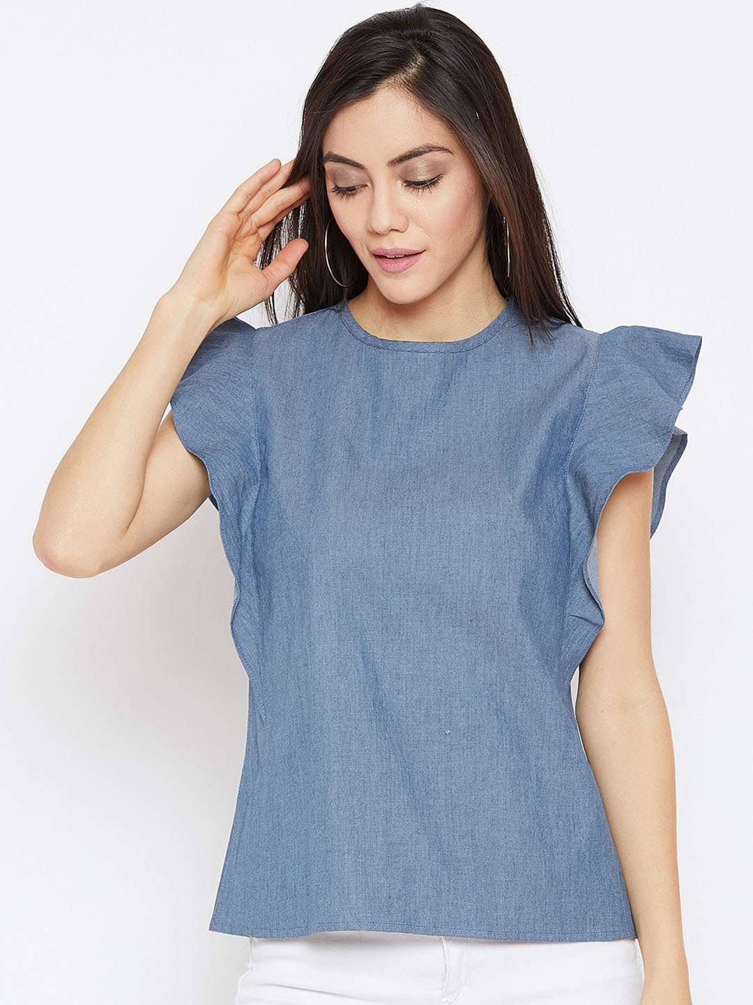 

Imfashini Women Blue Solid A-Line Top