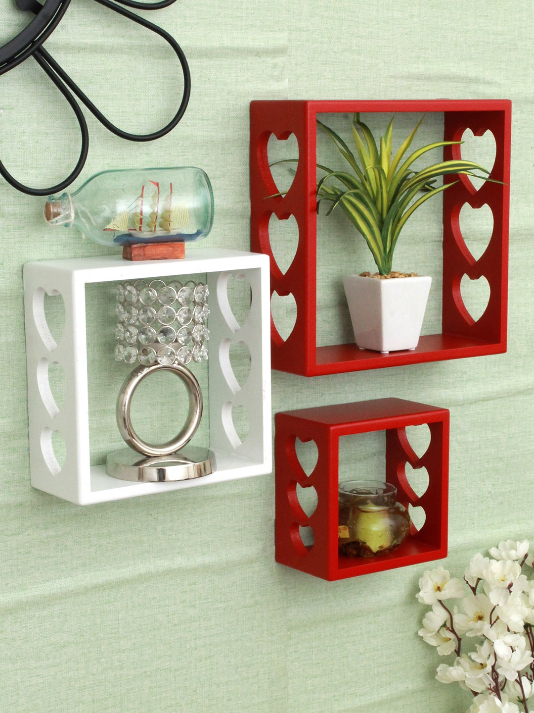 

Home Sparkle Set of 3 Red & White MDF Basic Wall Shelves