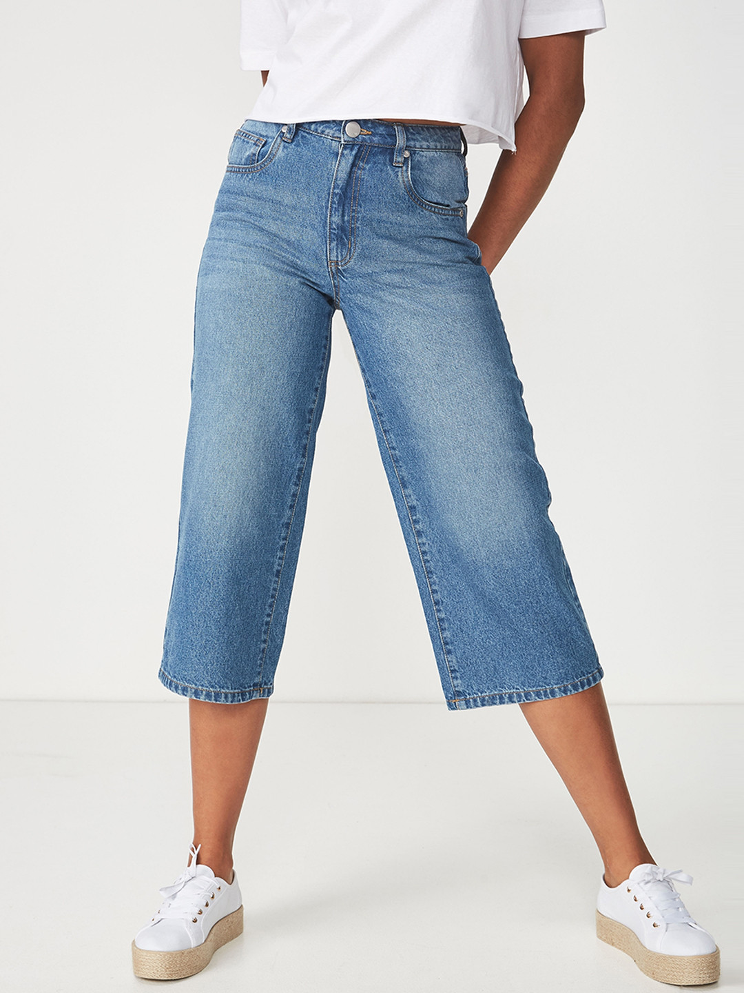 

COTTON ON Women Blue Flared Solid Regular Denim Trousers