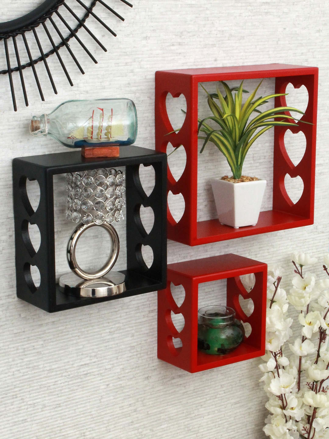 Home Sparkle Red & Black MDF Basic Wall Shelf