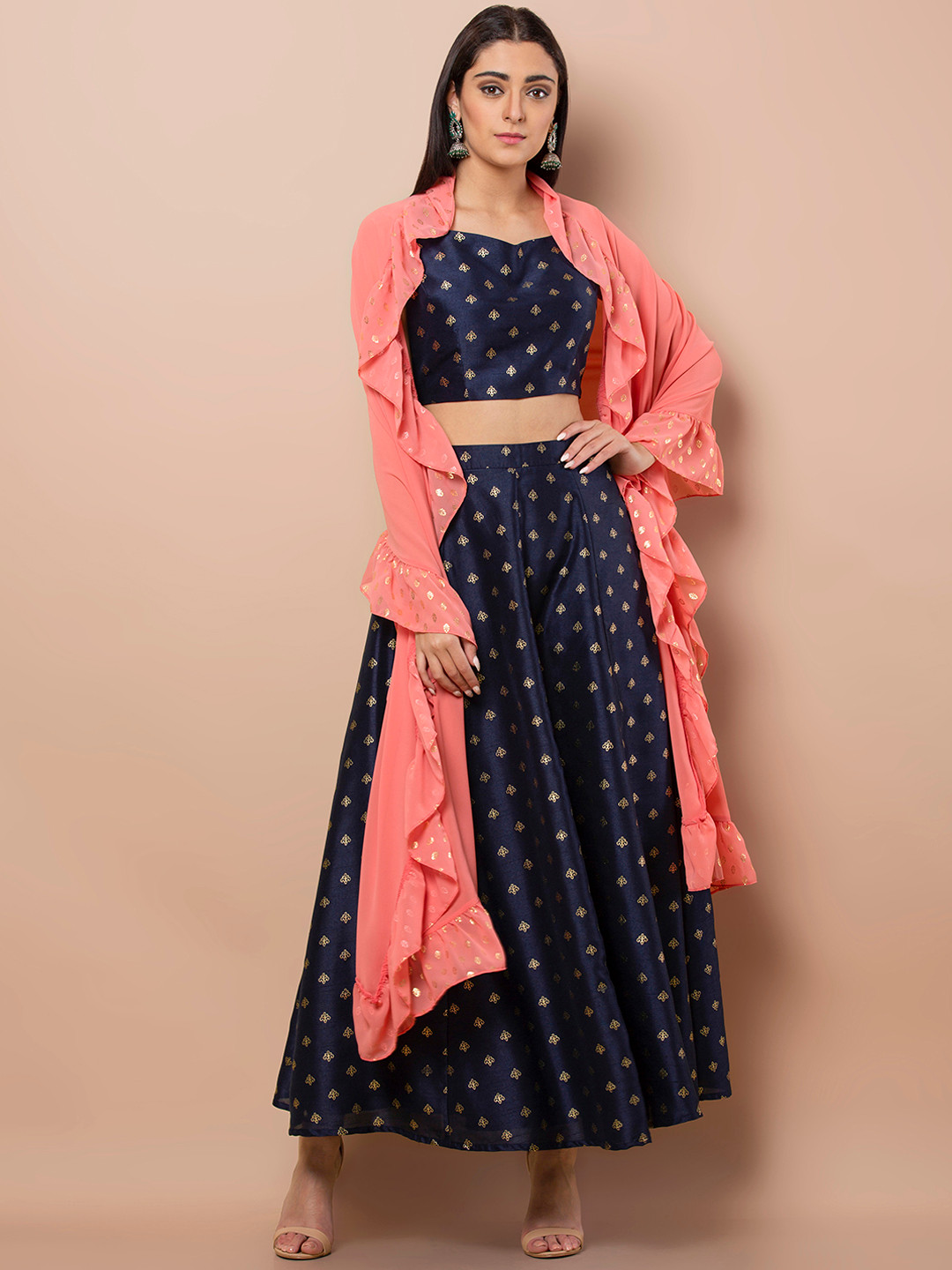 

INDYA Pink Solid Ruffled Dupatta