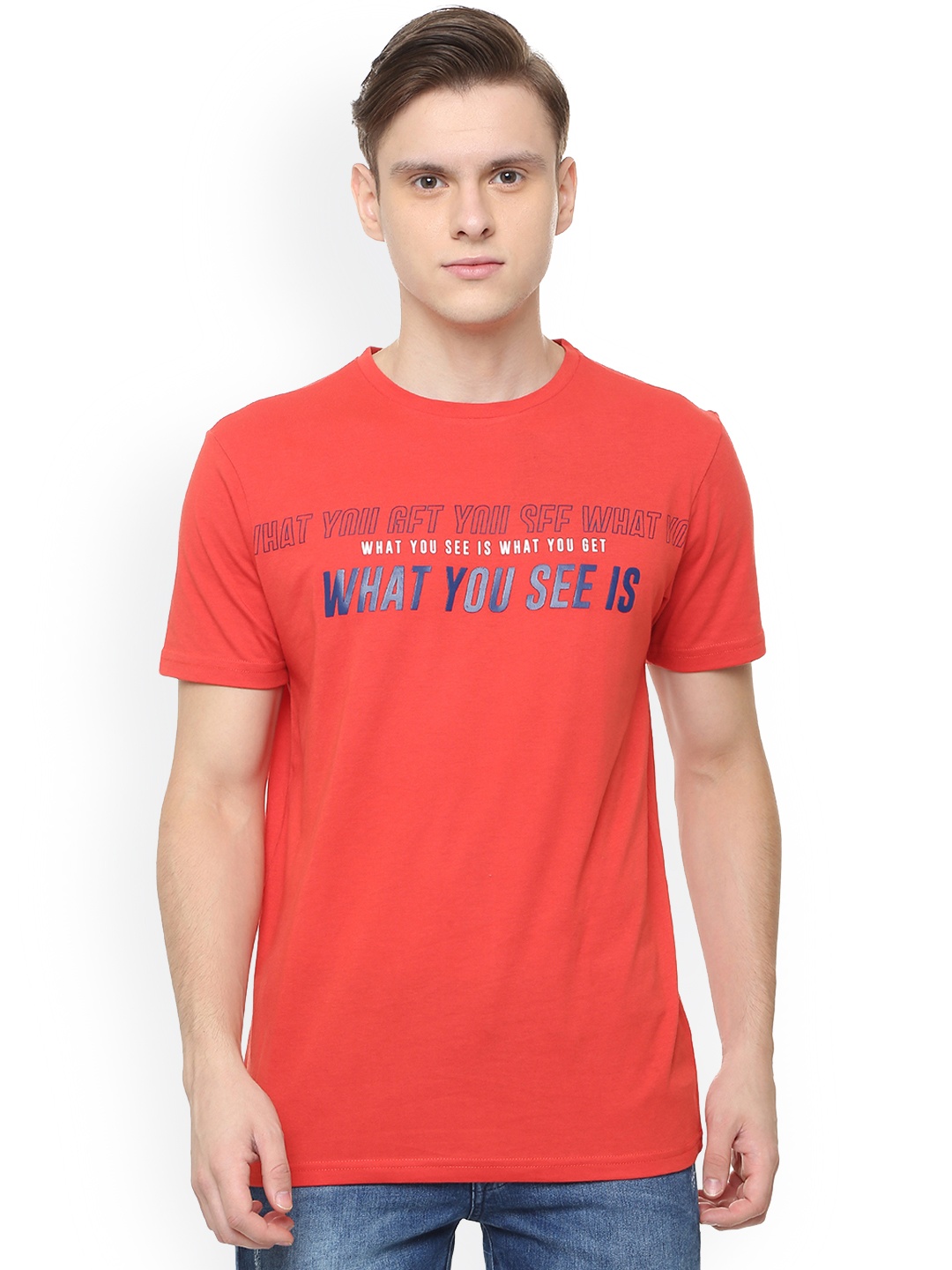 

People Men Red Printed Round Neck T-shirt