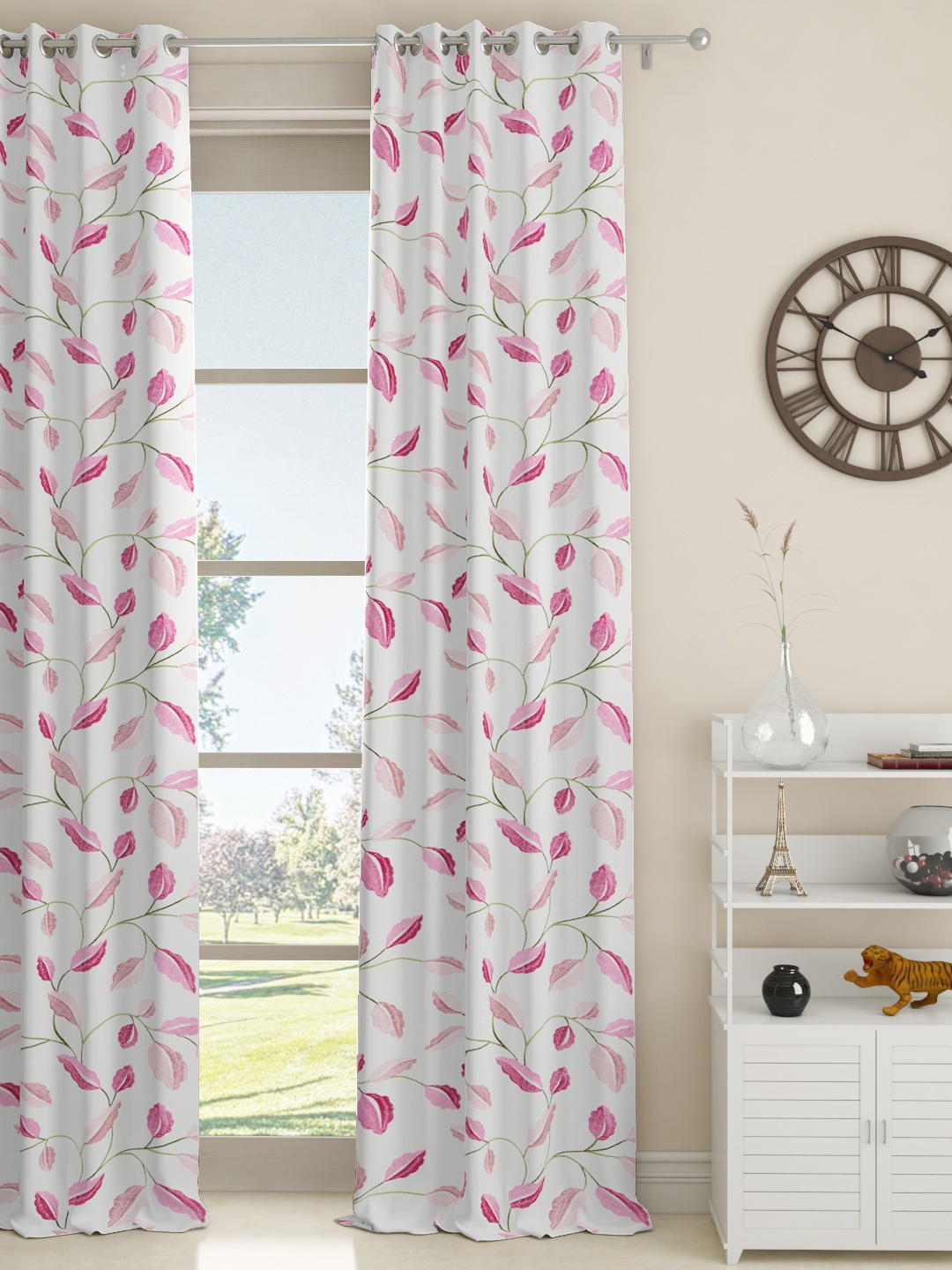 

GM White & Pink Single Door Curtains