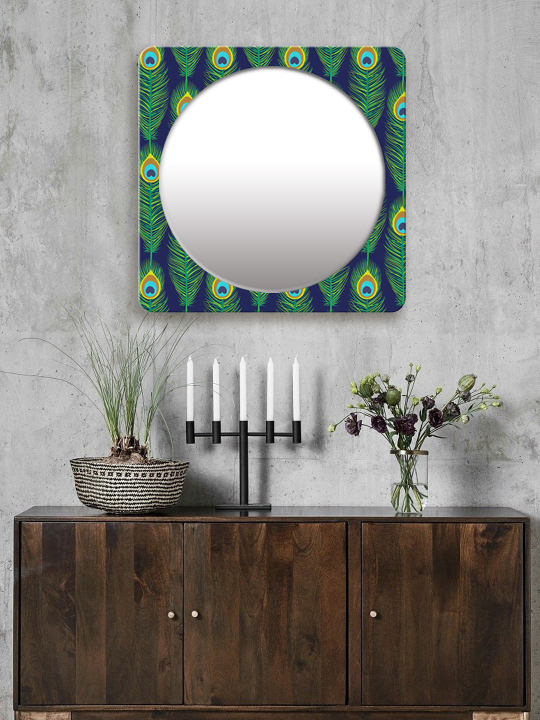 

999Store Blue & Green Printed Square MDF Wall Mirror