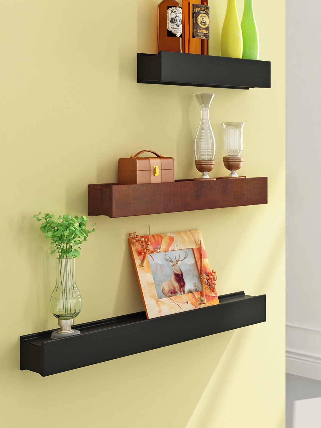 

Home Sparkle Set of 3 Black & Brown Wall Shelves
