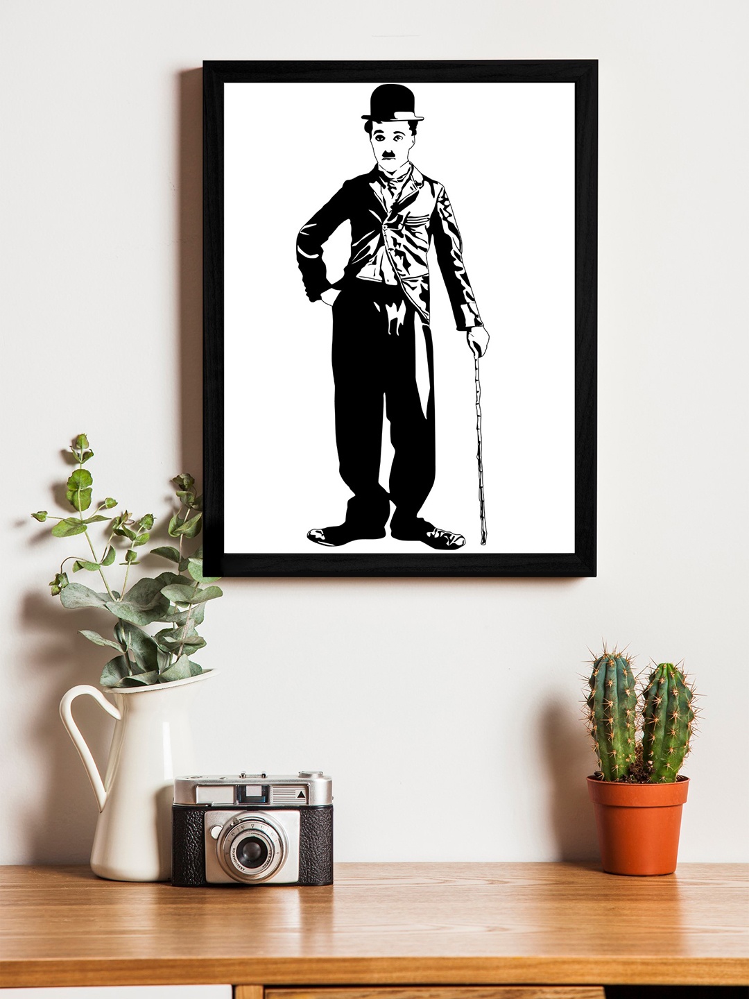 

Art Street White & Black Charlie Chaplin Wall Art With Wooden Frame