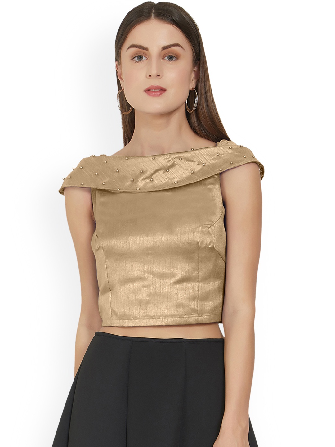 

MIRCHI FASHION Women Gold-Toned Solid Stitched Saree Blouse
