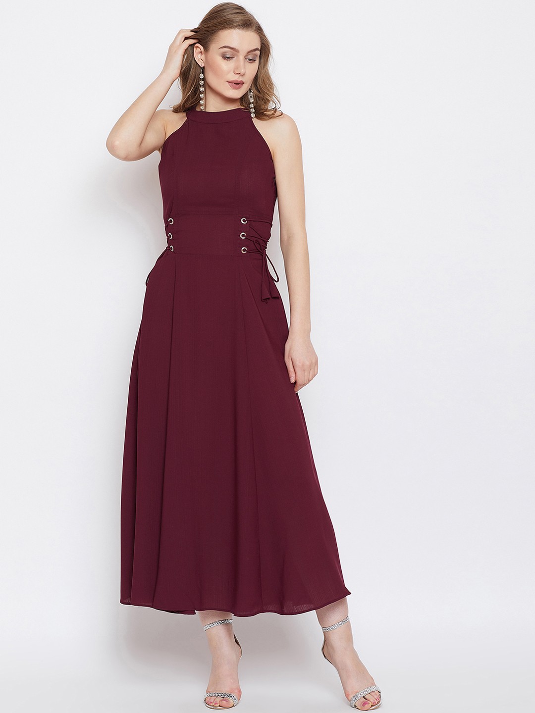 

PANIT Women Maroon Solid Maxi Dress