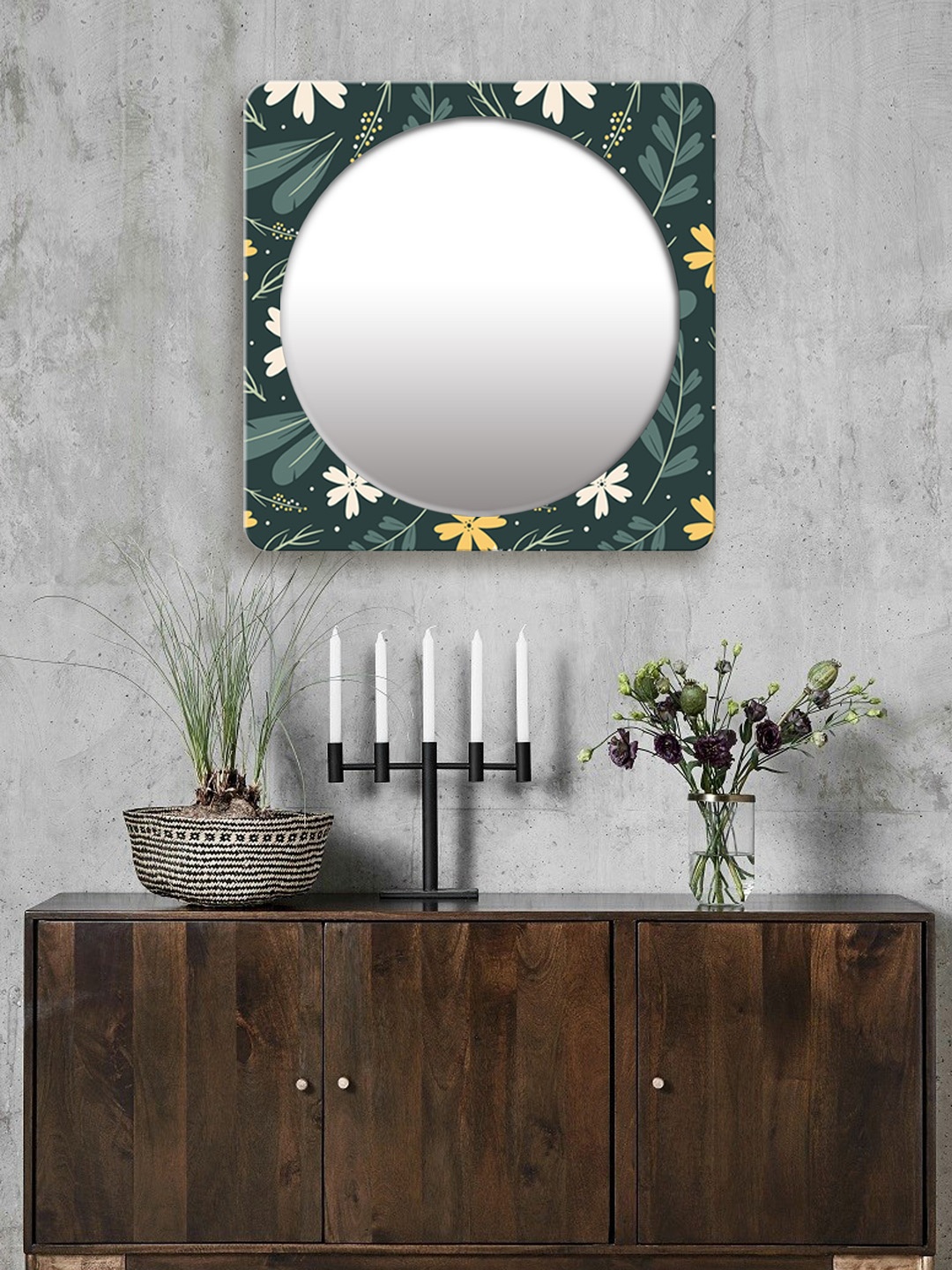 

999Store Green Printed Square MDF Wall Mirror