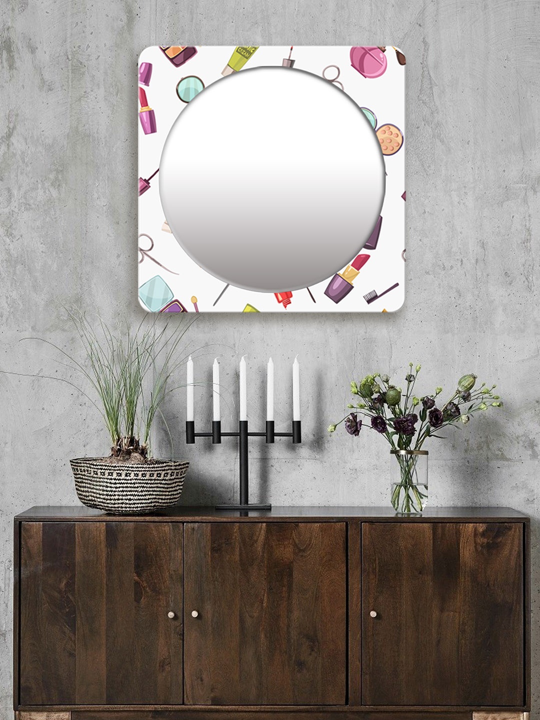 

999Store White Printed Square MDF Wall Mirror