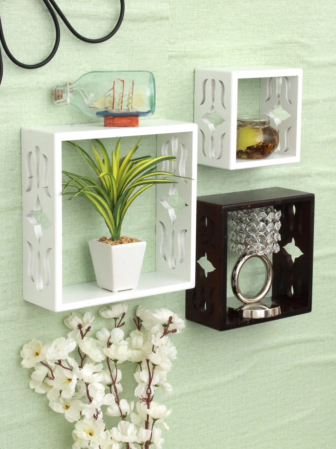 

Home Sparkle White & Brown MDF Basic Wall Shelf