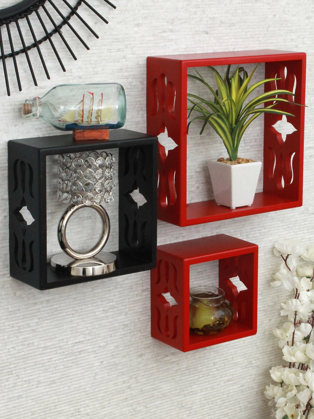 

Home Sparkle Set of 3 MDF Wall Shelves, Red