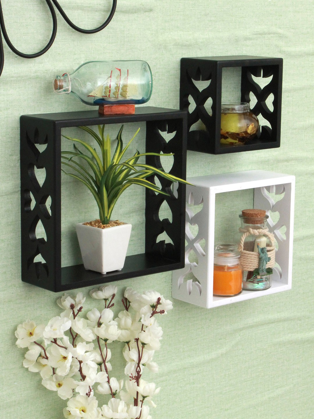 

Home Sparkle Set of 3 Black & White MDF Basic Wall Shelves