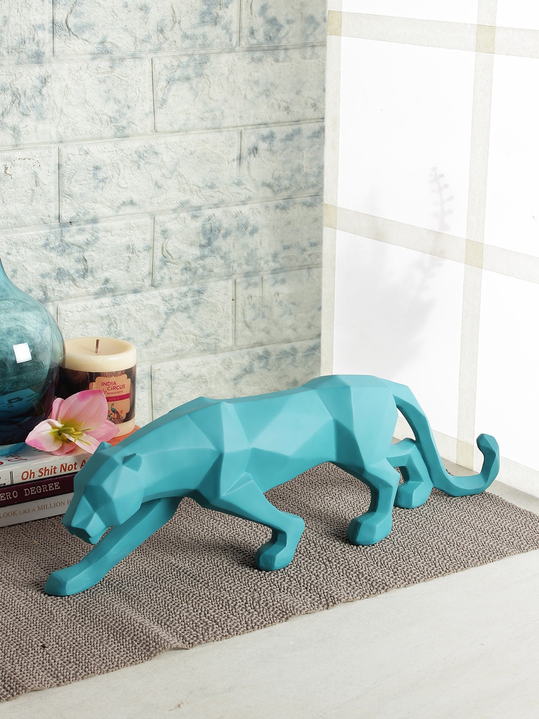 

India Circus by Krsnaa Mehta Turquoise Blue Solid Panthera Figurine