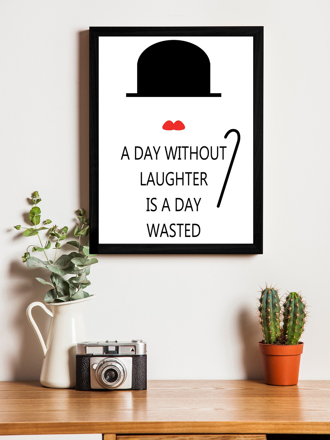 

Art Street White & Black Charlie Chaplin Wall Art With Wooden Frame