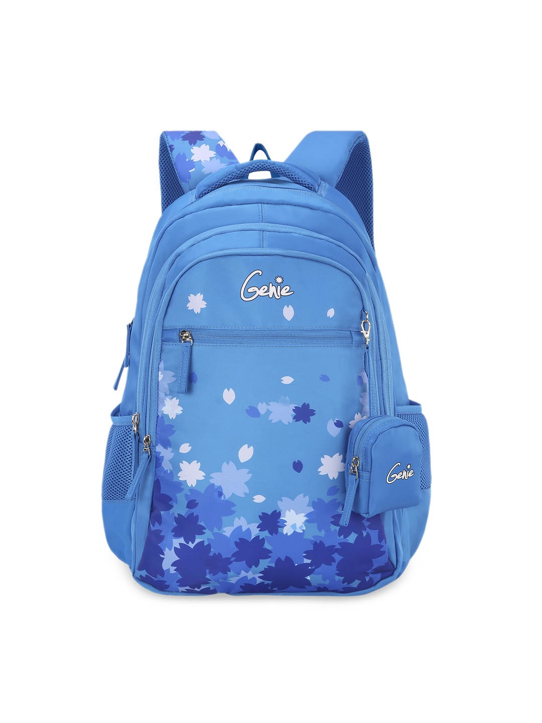 

Genie Girls Blue Printed 15 inches Small Backpack with Zip Pouch