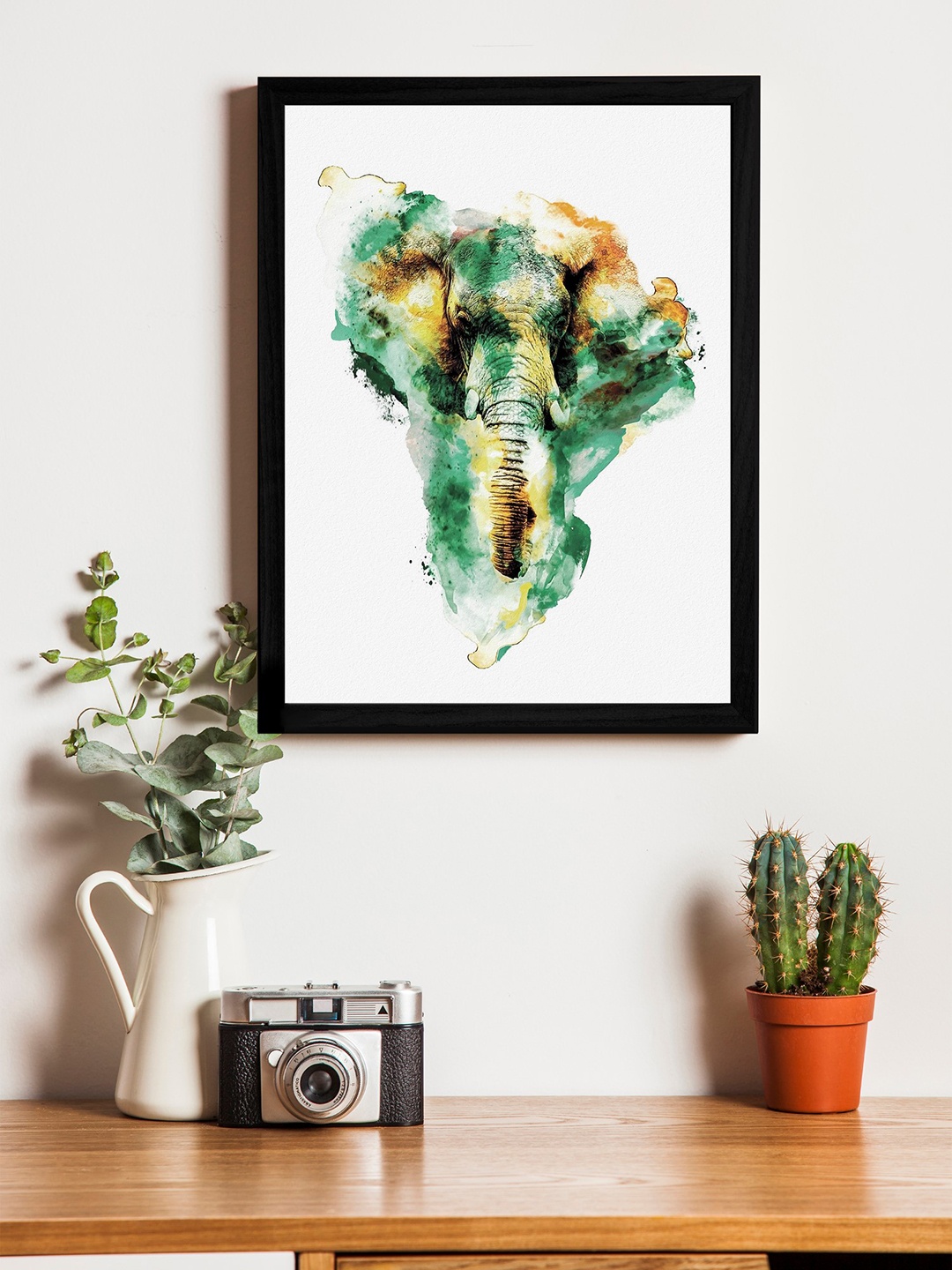 Art Street White & Green Wall Art With Wooden Frame