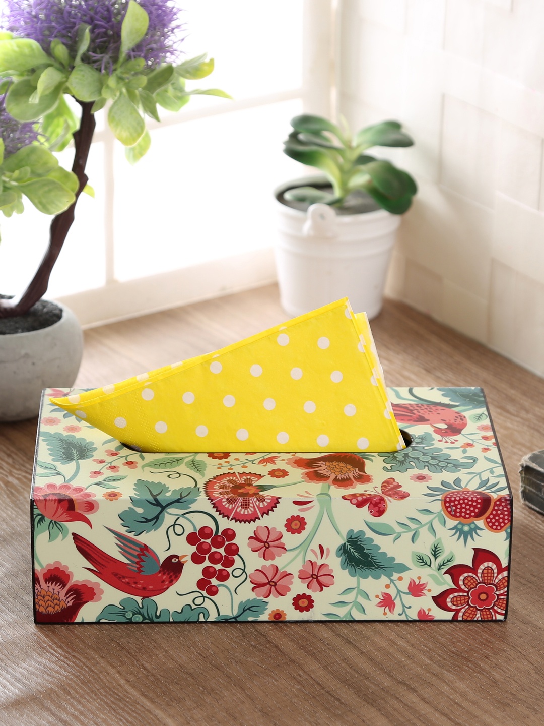 Reinvention Factory Cream-Coloured Printed Tissue Holder
