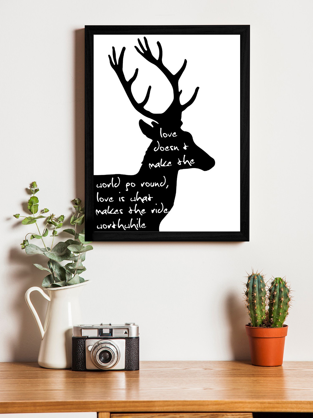 

Art Street White & Black Black Barasingha Wall Art With Wooden Frame