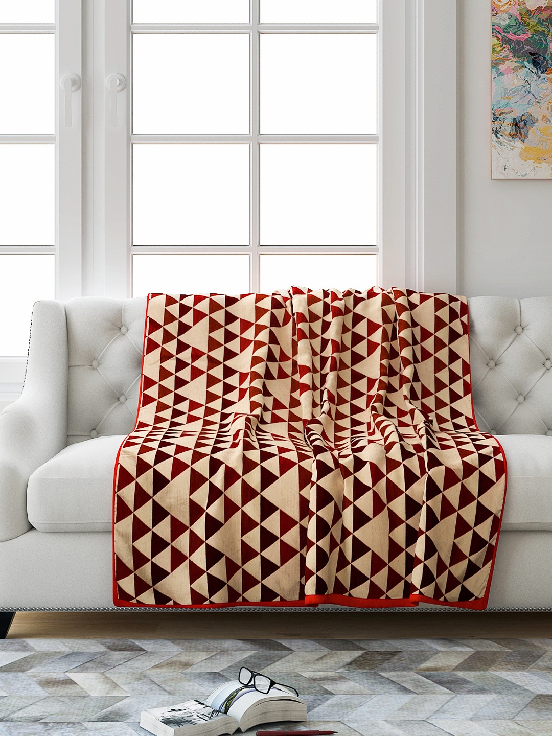 

Saral Home Red & Brown Geometric 2 Seater Reversible Sofa Throw