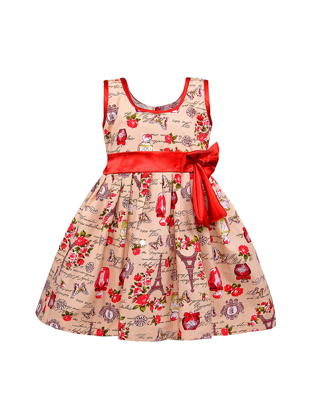 

Wish Karo Girls Beige & Red Printed Fit and Flare Dress