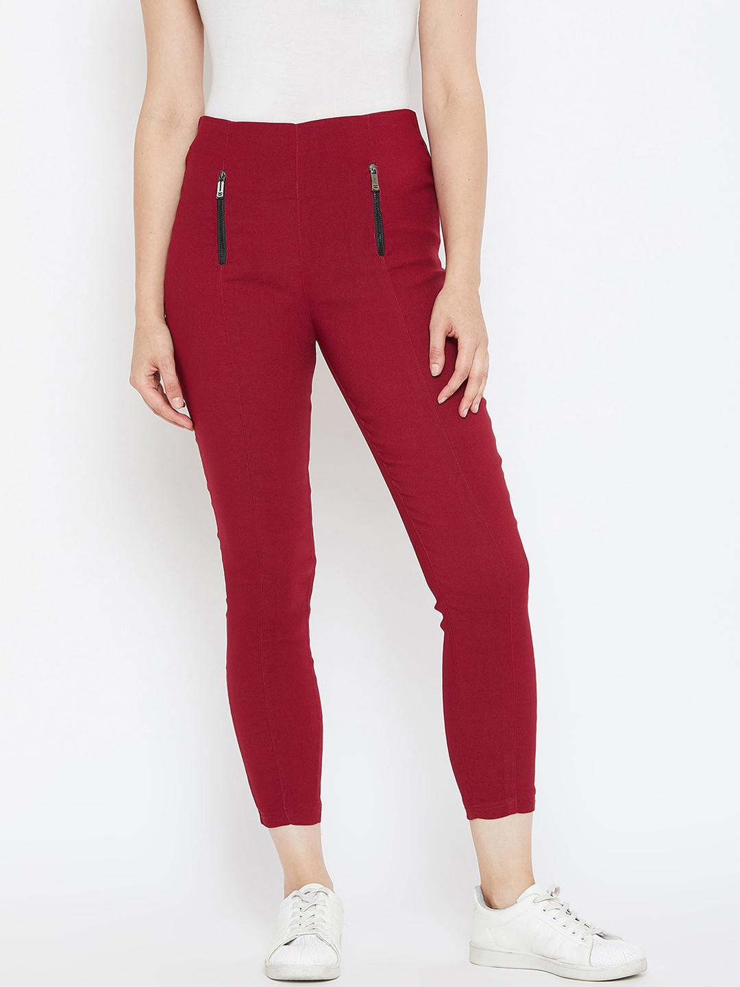 

Bitterlime Women Burgundy Solid Treggings
