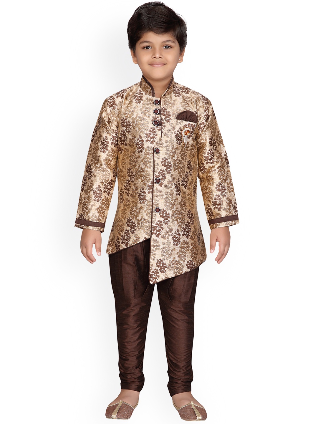 

Aj DEZInES Boys Brown Printed Sherwani Set
