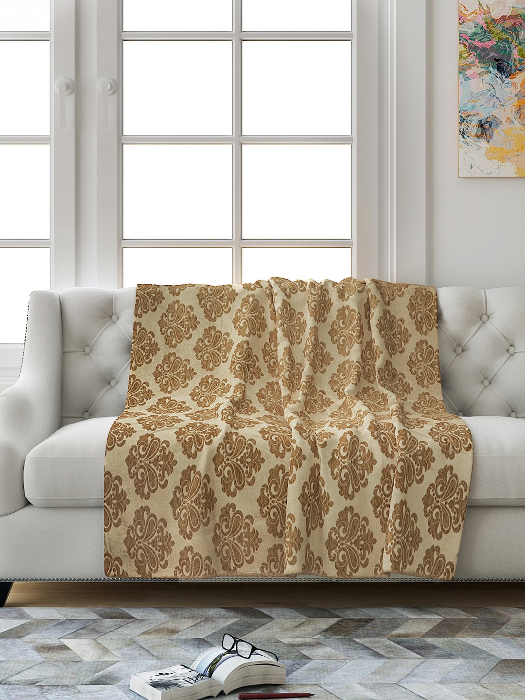 

Saral Home Gold-Toned Ethnic Motifs 2 Seaters Reversible Sofa Throw