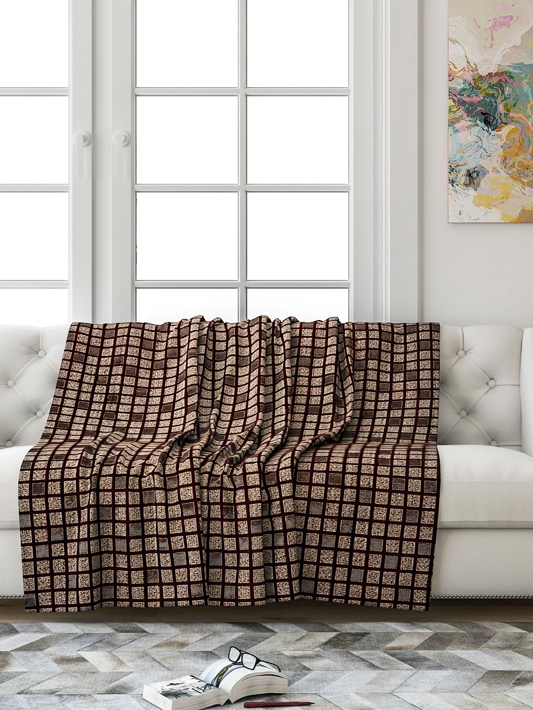 

Saral Home Brown Checked 3 Seaters Decorative Sofa Throw