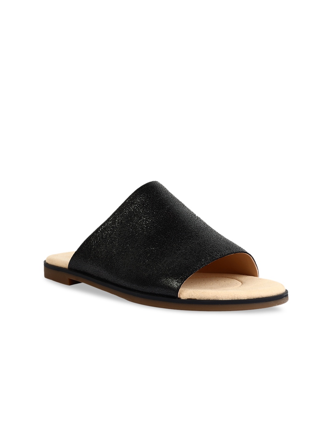 

Clarks Women Black Solid Leather Open Toe Flats