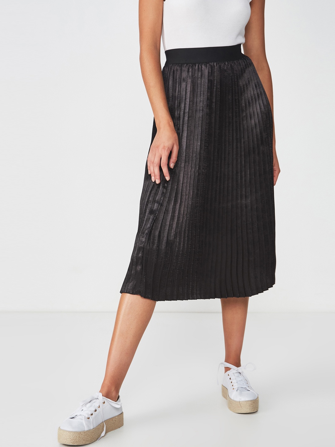 

COTTON ON Women Black Solid A-Line Midi Skirt