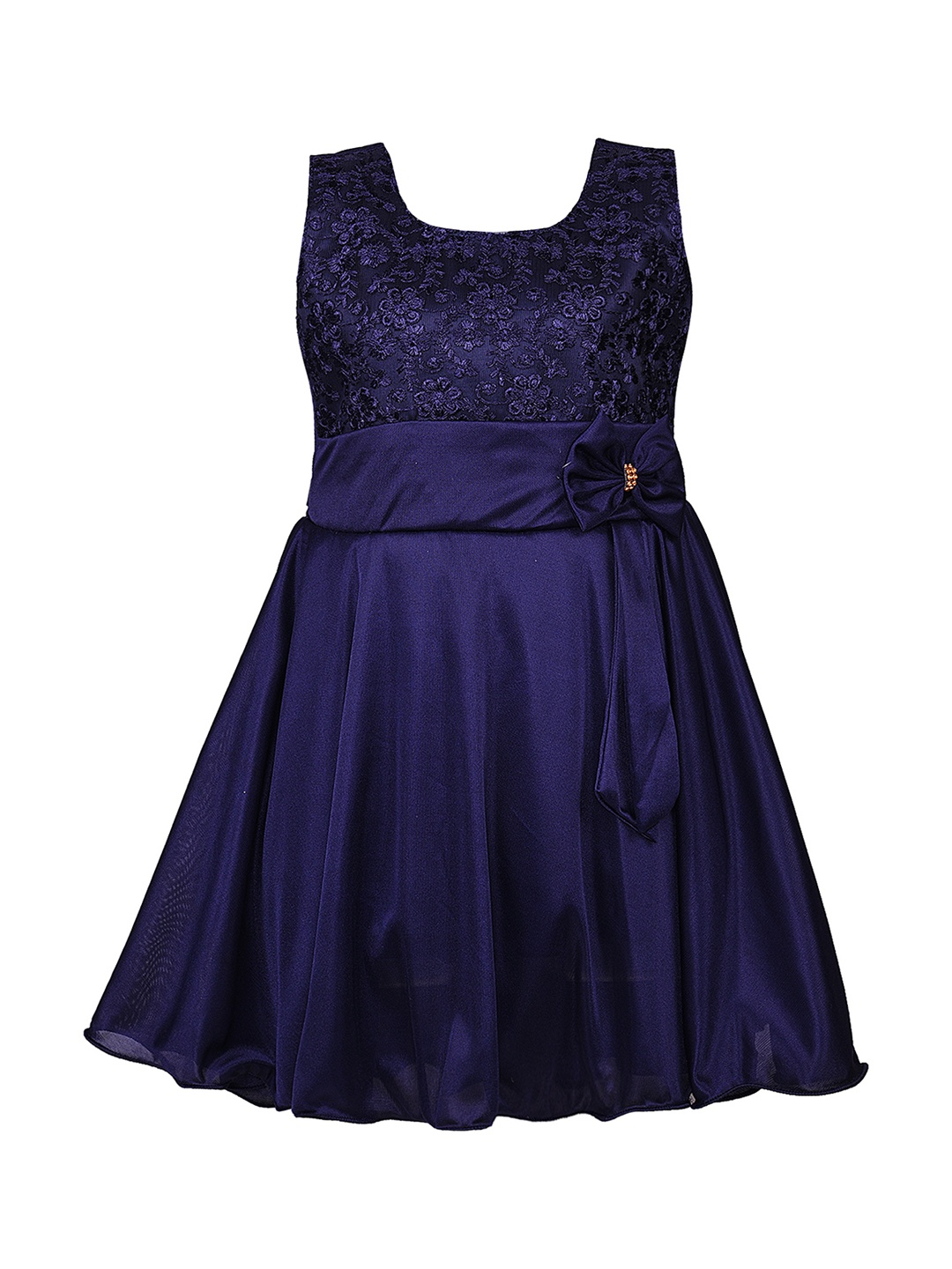 

Wish Karo Girls Navy Blue Embroidered Fit and Flare Dress