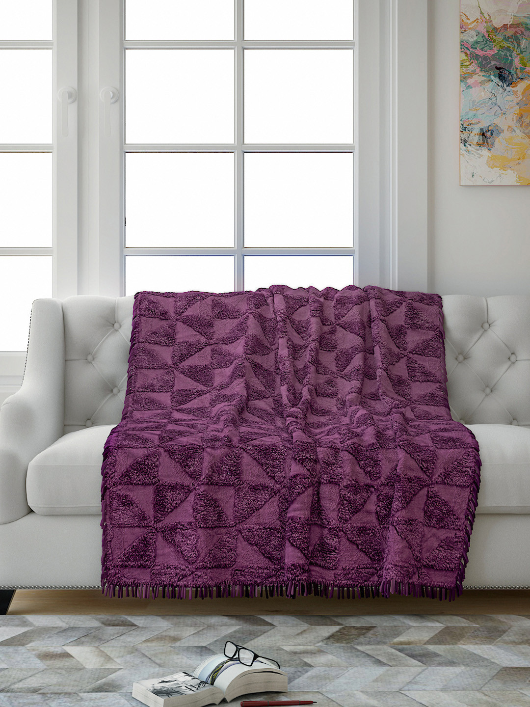 

Saral Home Purple Firki Design 2 Seater Sofa Throw