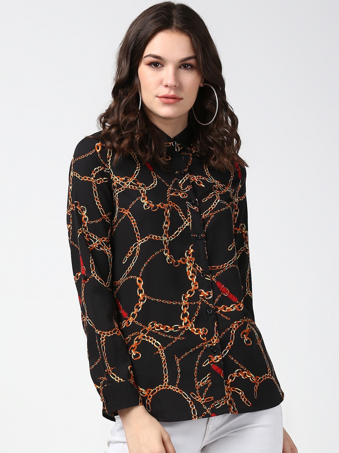 

StyleStone Women Black & Yellow Regular Fit Printed Casual Shirt