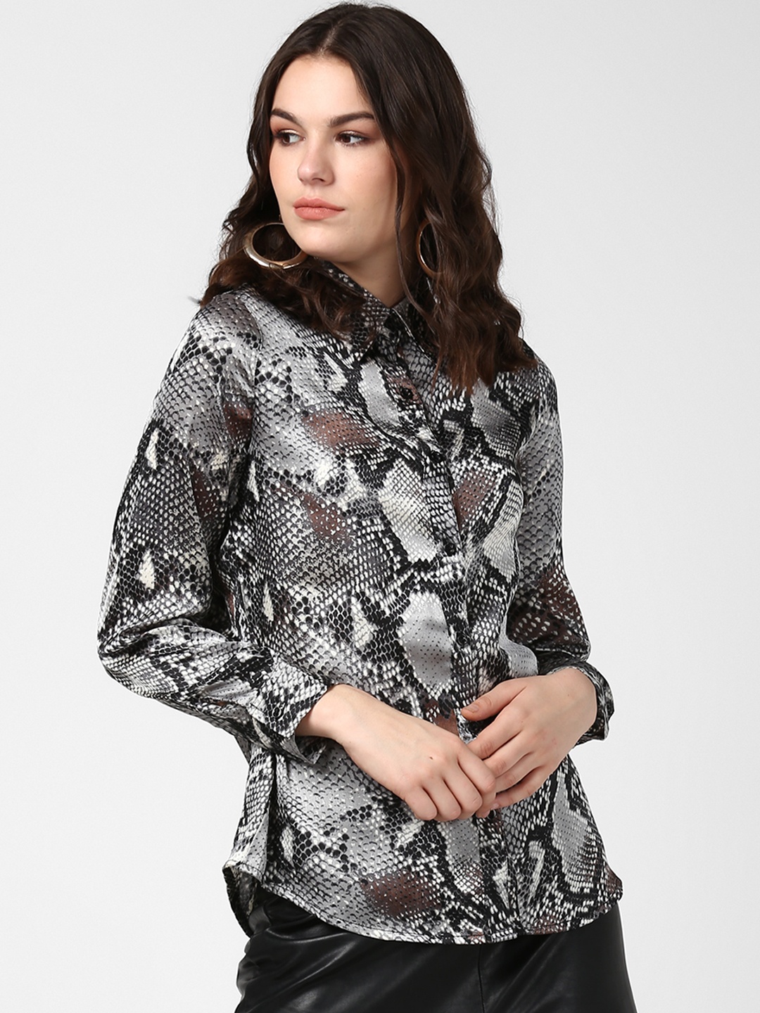 

StyleStone Women Black & Grey Regular Fit Animal Printed Casual Shirt