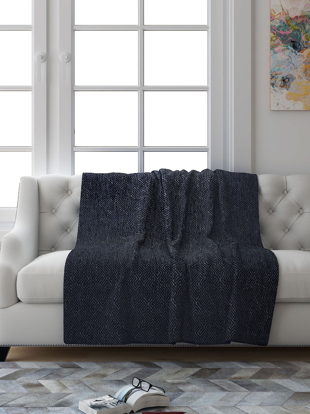 

Saral Home Navy Blue Geometric 2 Seaters Reversible Sofa Throw
