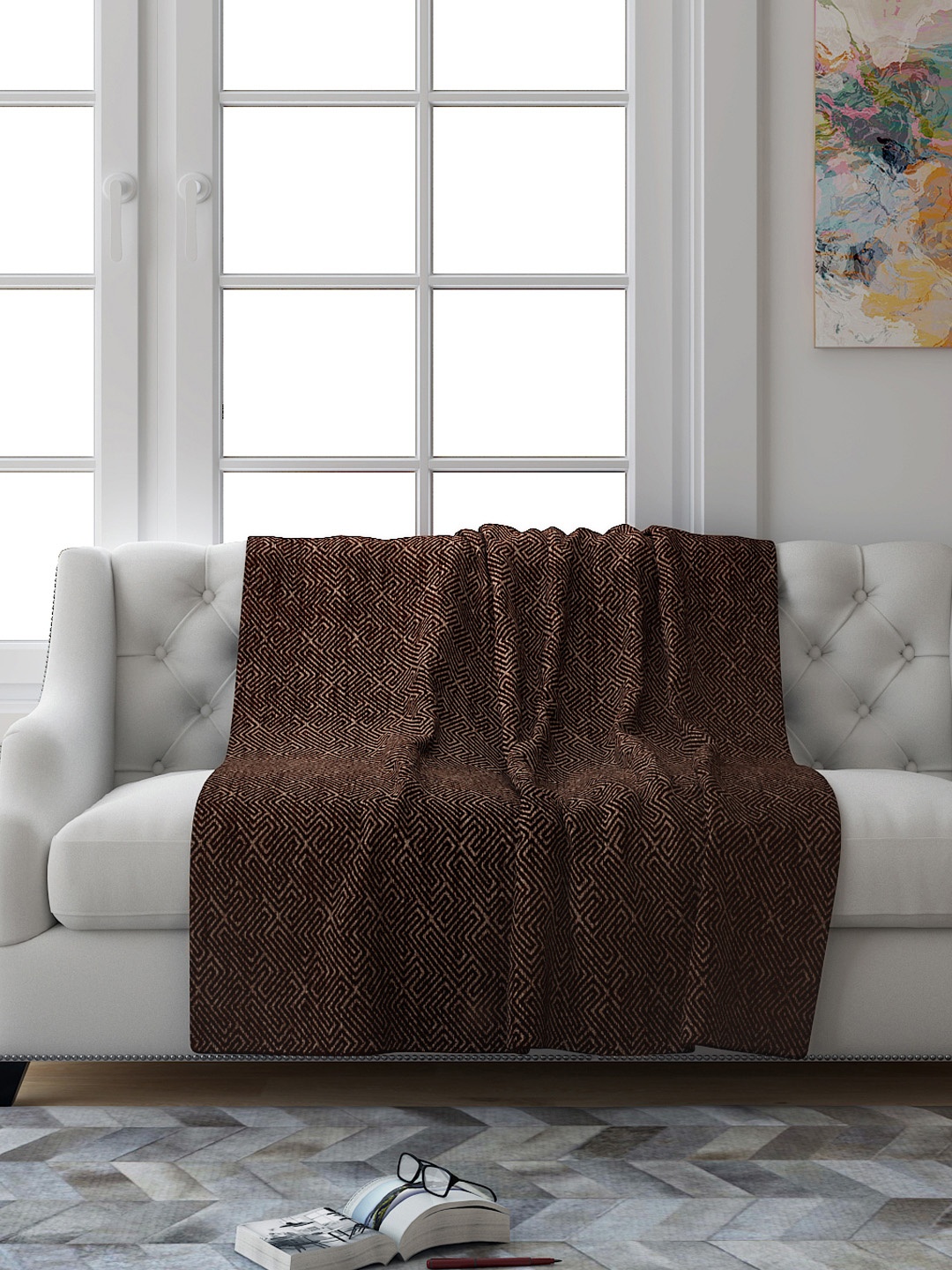 

Saral Home Brown Geometric 2 Seater Reversible Sofa Throw