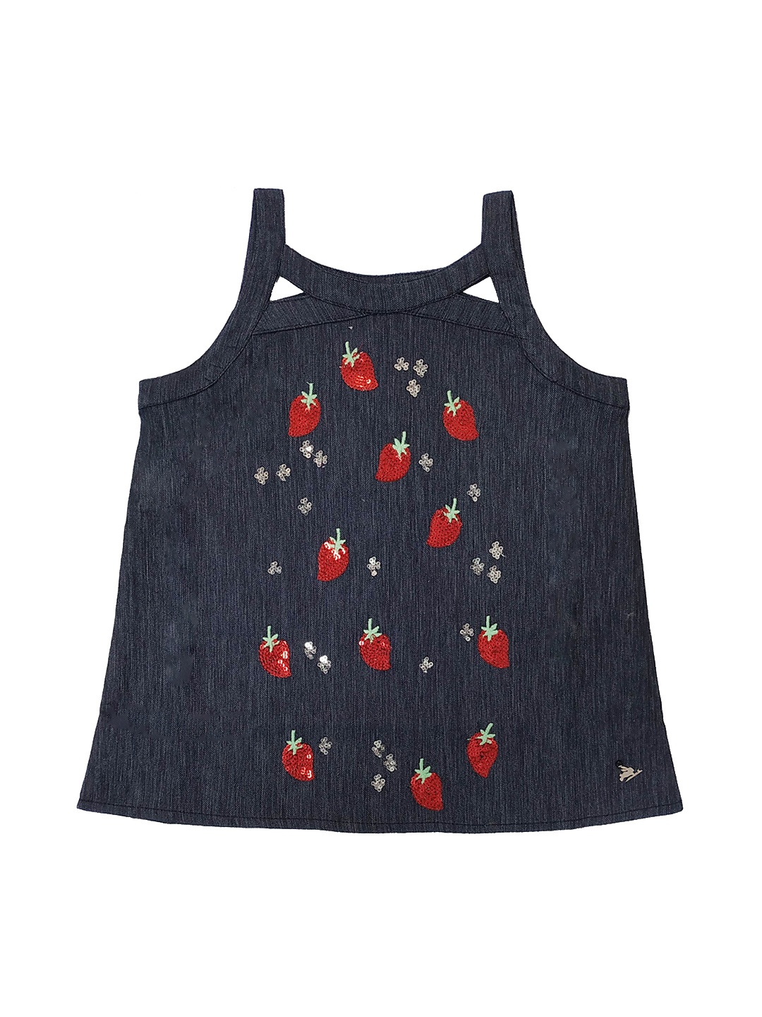 

Cherry Crumble Girls Grey Embellished Cotton Top