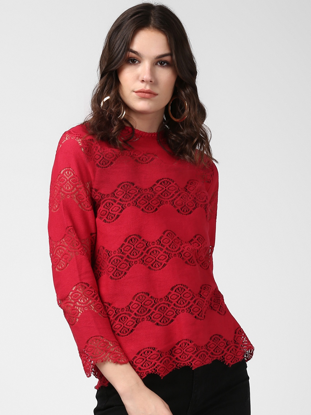 StyleStone Women Maroon Self Design Top