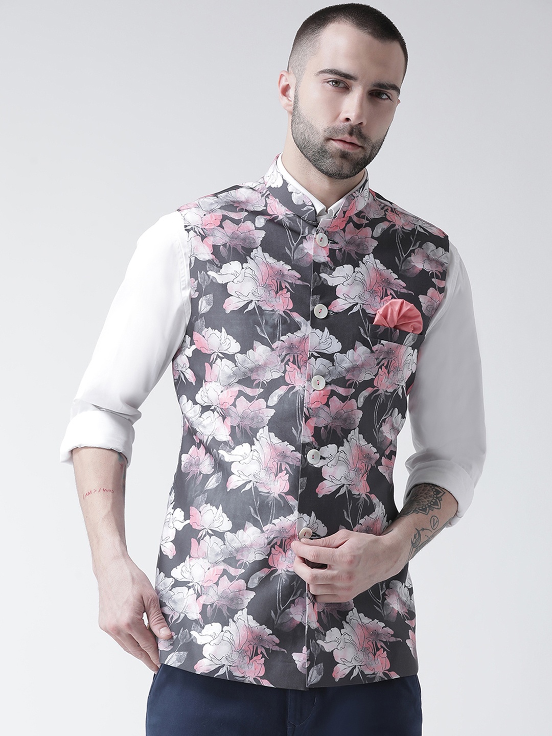 

KISAH Men Grey Printed Nehru Jacket