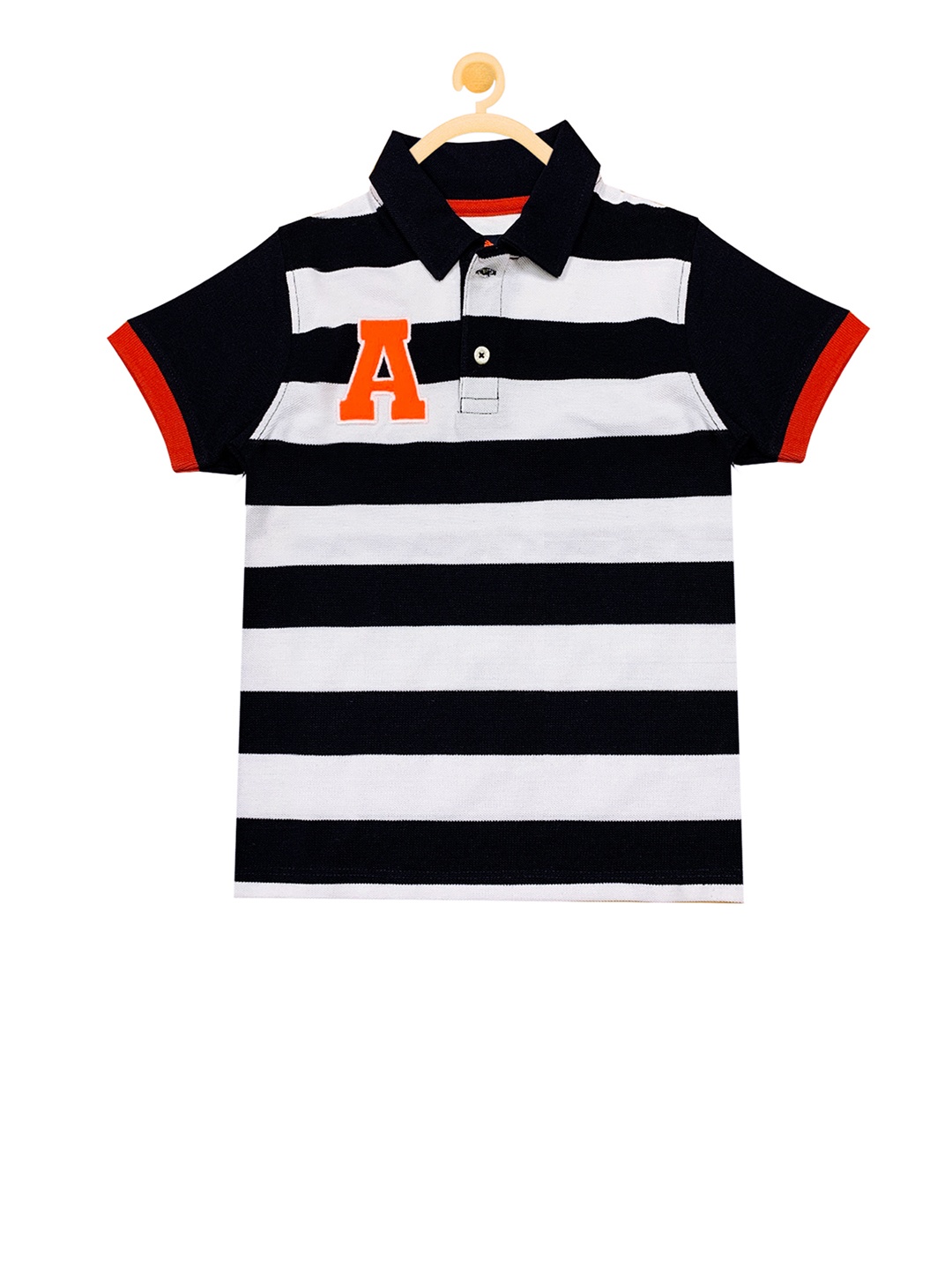 Cherry Crumble Unisex Kids Navy Blue Striped Polo Collar T-shirt