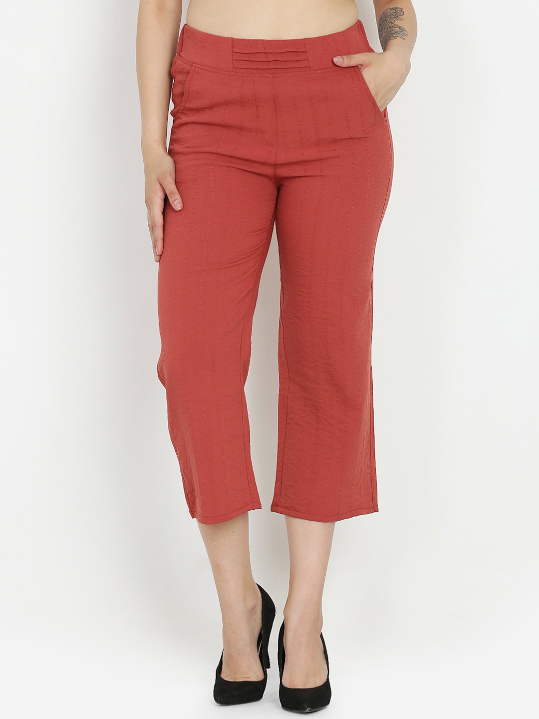 

Westwood Women Rust Relaxed Loose Fit Solid Parallel Trousers
