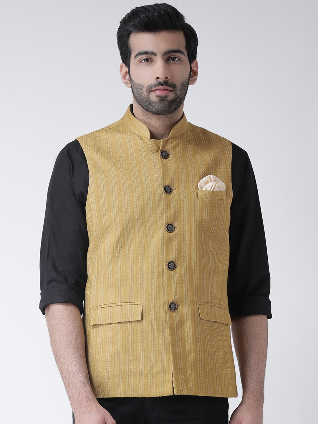 

KISAH Men Beige Woven Design Nehru Jacket