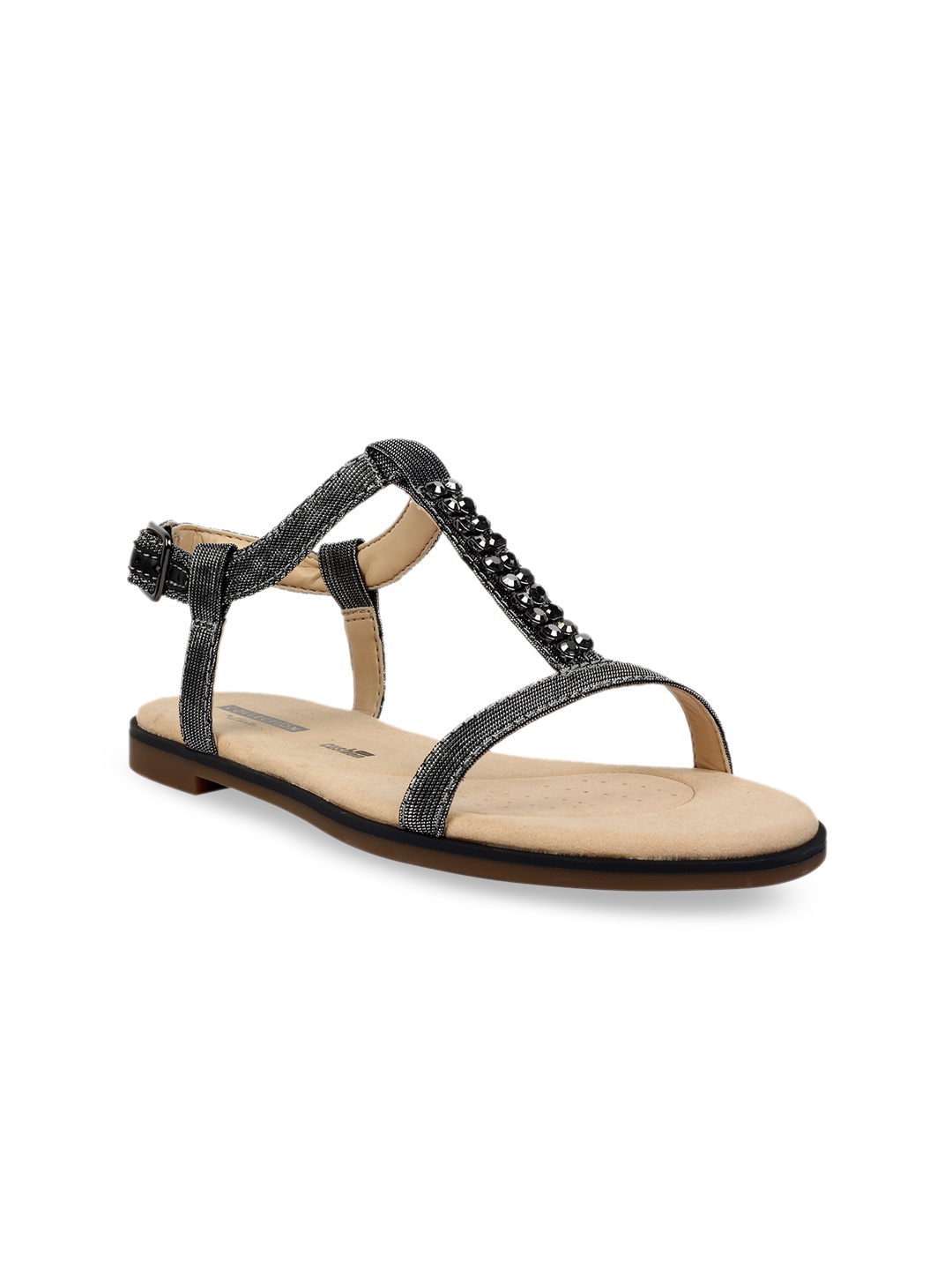 

Clarks Women Black Embellished Open Toe Flats