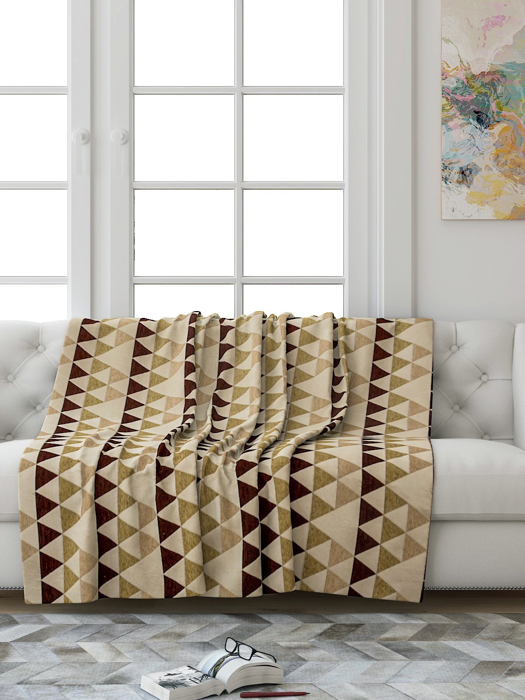 

Saral Home Brown & Beige Geometric 3 Seaters Reversible Sofa Throw