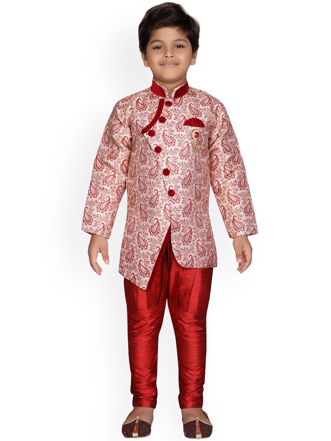 

Aj DEZInES Boys Maroon Printed Sherwani Set