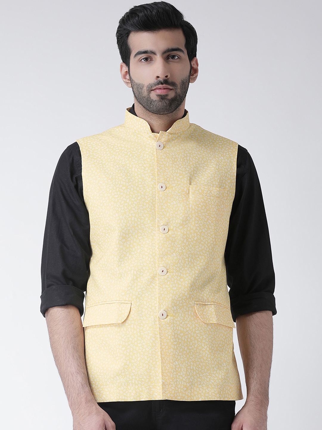 

KISAH Men Yellow Printed Nehru Jacket