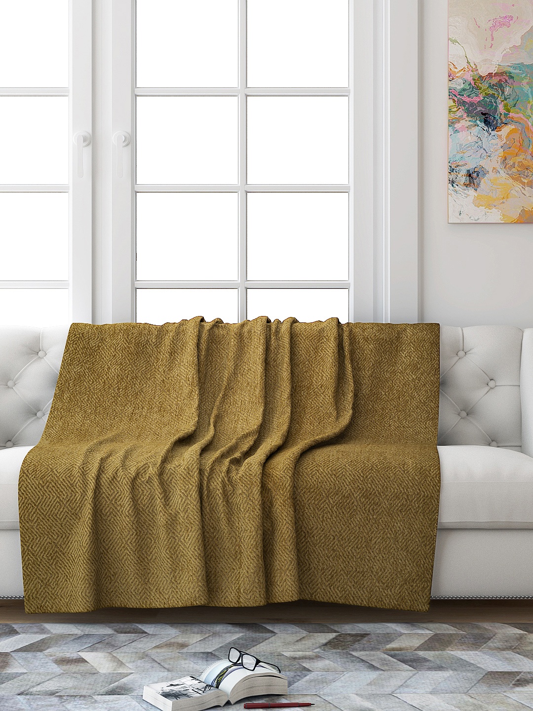 

Saral Home Gold-Toned Geometric 3 Seaters Reversible Sofa Throw