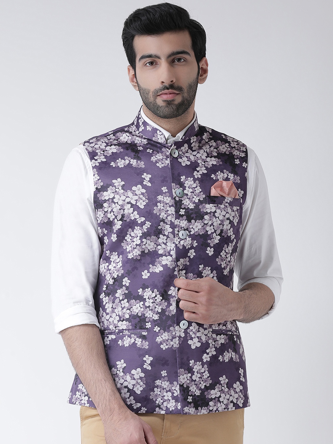 

KISAH Men Purple Printed Nehru Jacket