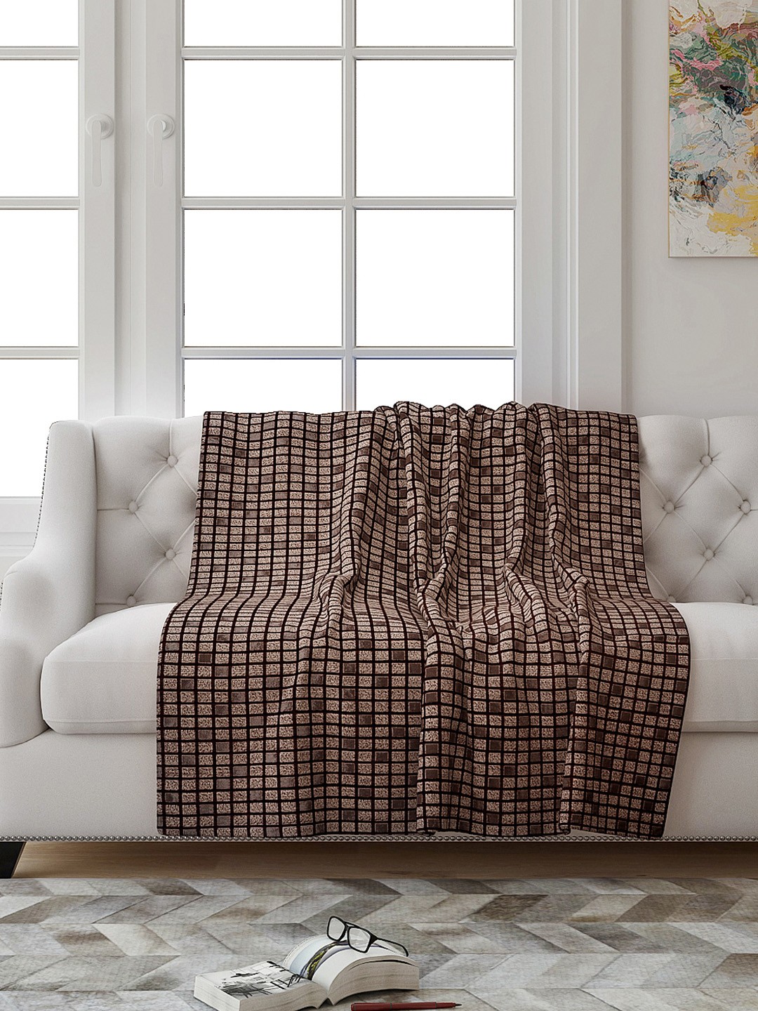 

Saral Home Brown Checked 2 Seaters Sofa Throw